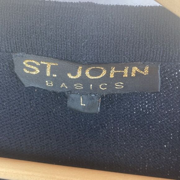 St John Black Open Front Knit Long Sleeve Cardigan Sweater L - Picture 6 of 8